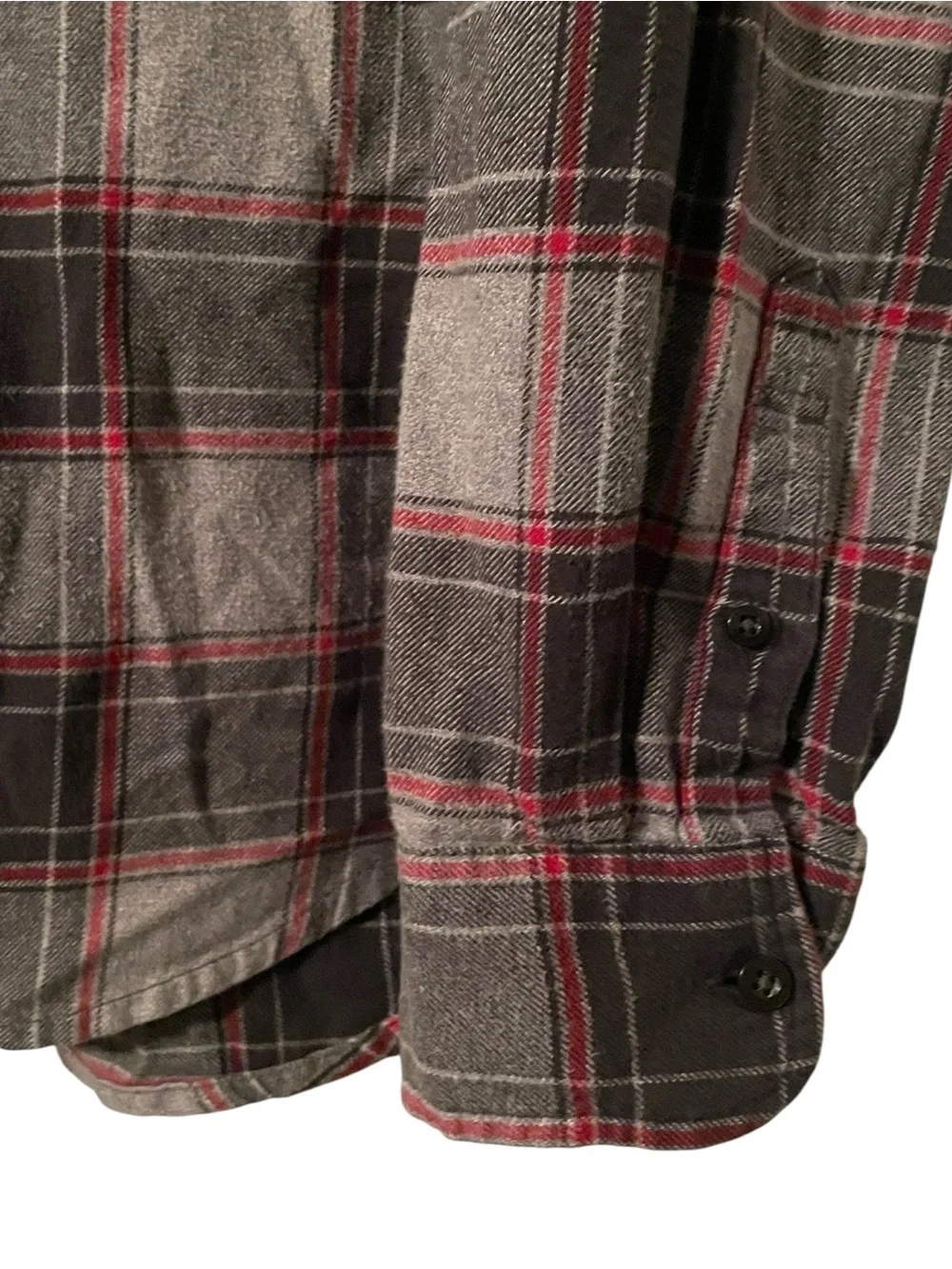 Obey Worldwide Men's Gray Red Double Pocket Plaid Button Up Shirt Top Size XL